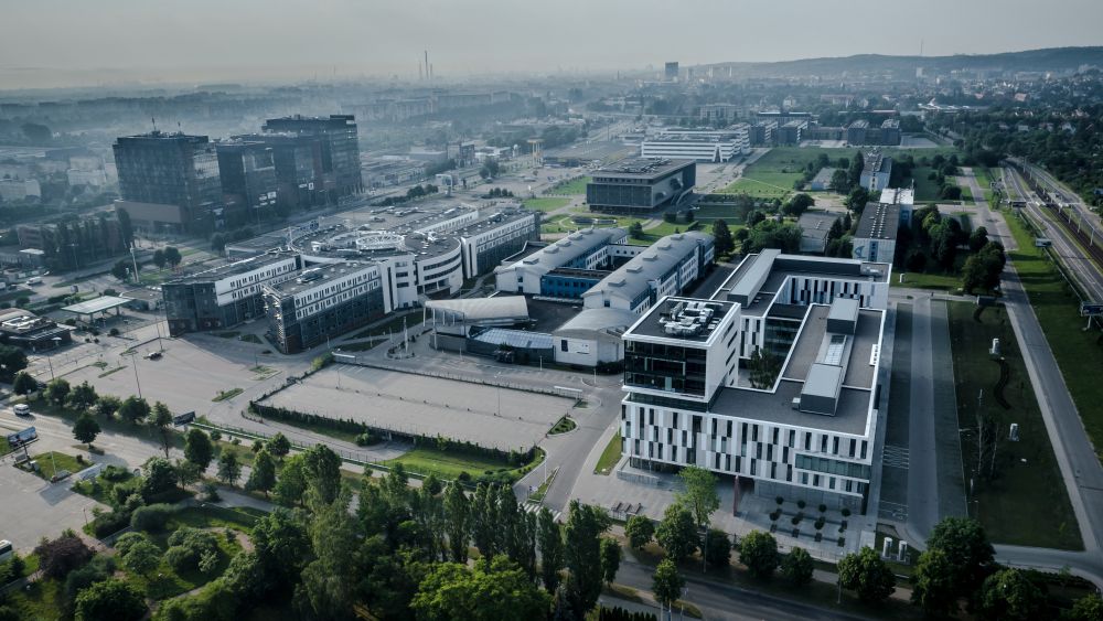 Kampus Uniwersytetu Gdańskiego w ujęciu z góry.