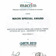 Nagroda Specjalna Malezyjskiego Stowarzyszenie Kreatywności i Innowacyjności  MACRI – MACRI SPECIAL AWARD (Malaysian Associotion