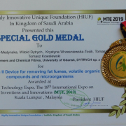 Złoty Medal – SPECIAL GOLD MEDAL, przyznany przez Highly Innovative Unique Foundation (HIUF) in Kingdom of Saudi Arabia